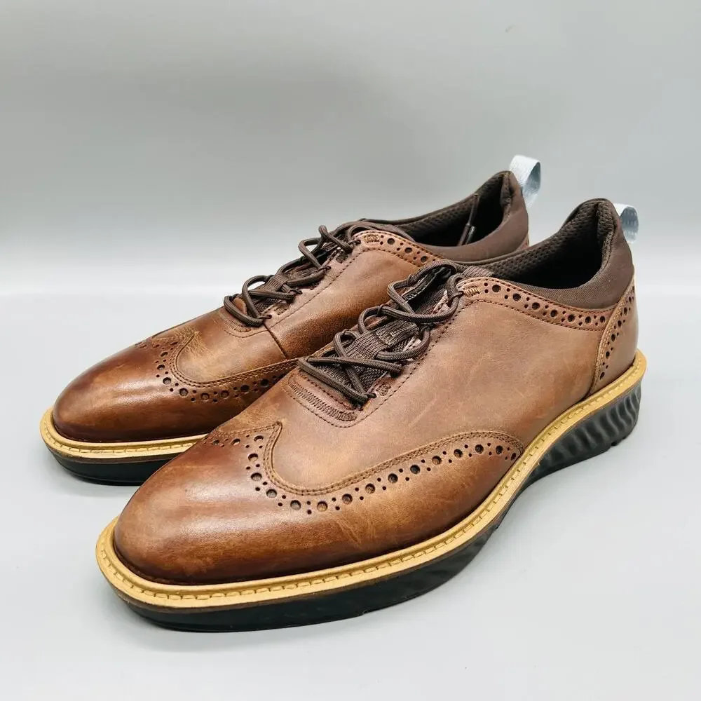 ECCO Shoes Mens 7.5 Brown Leather ST1 Wingtip Low Top Casual Sneakers Comfort